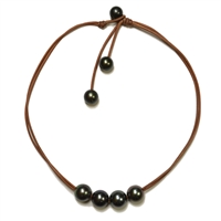 photo of Wendy Mignot Violet Versatile Four Pearl and Leather Tahitian Pearl Necklace
