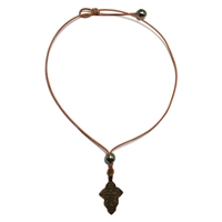 photo of Wendy Mignot Byzantine Ornate Cross and Tahitian Pearl and Leather Necklace