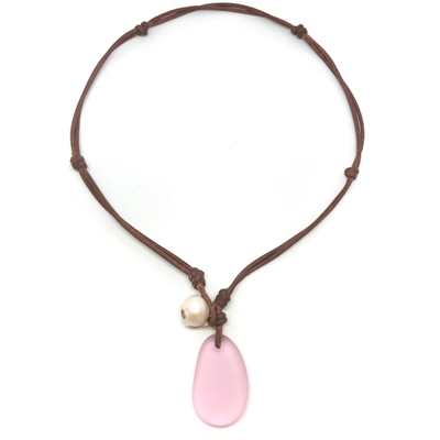 Fine Pearls and Leather Jewelry by Designer Wendy Mignot | Coastline Anegada Rose Sea Glass Necklace