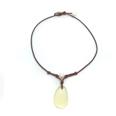 Fine Pearls and Leather Jewelry by Designer Wendy Mignot | Coastline Grove Light Yellow Sea Glass Necklace