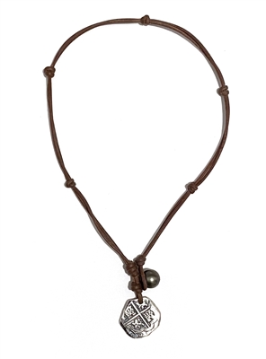 photo of Wendy Mignot King Phillip II Spanish Treasure Coin Replica with Tahitian Pearl and Leather Necklace