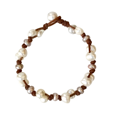 Fine Pearls and Leather Jewelry by Designer Wendy Mignot Mykonos Freshwater Pearl Anklet
