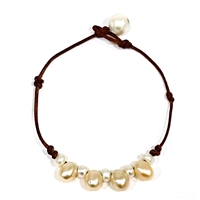 photo of Wendy Mignot Paros Freshwater Pearl and Leather Anklet Blush