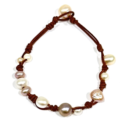 photo of Wendy Mignot Syros Freshwater Pearl and Leather Anklet Multicolor