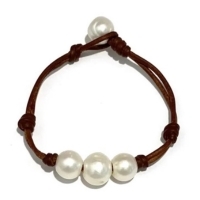 photo of Wendy Mignot Daisy Three Pearl Freshwater Pearl and Leather Bracelet