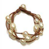 photo of Wendy Mignot Music Four Strand Freshwater Pearl and Leather Bracelet Pearl White