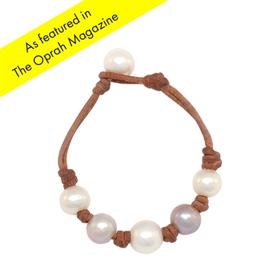 photo of Wendy Mignot Breezy Five Pearl Freshwater Pearl and Leather Bracelet with Knots, Multicolor LTD