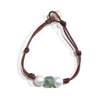 photo of Wendy Mignot Coastline Daisy Freshwater Pearl and Leather Bracelet with Mint Green Glass Bead