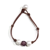 photo of Wendy Mignot Coastline Daisy Freshwater Pearl and Leather Bracelet with Purple Glass Bead