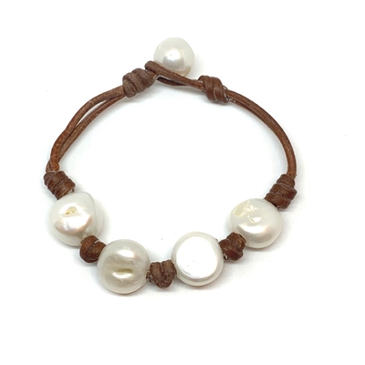 photo of Wendy Mignot Flat Four Freshwater Pearl and Leather Bracelet with Knots