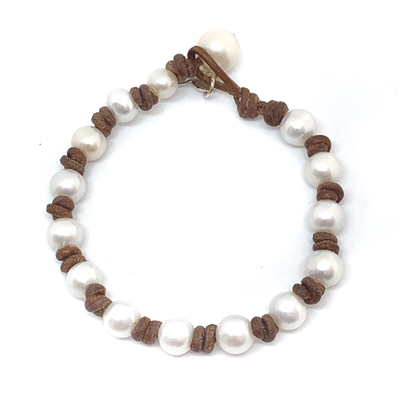 Fine Pearls and Leather Jewelry by Designer Wendy Mignot Small World Freshwater Bracelet