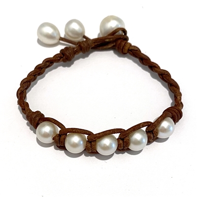 photo of Wendy Mignot Mover and Shaker Freshwater Pearl and Leather Bracelet