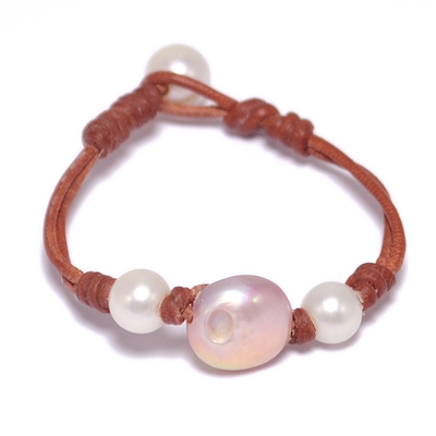 photo of Wendy Mignot Stoplight Freshwater Pearl and Leather Bracelet