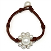 photo of Wendy Mignot Sunflower Freshwater Pearl and Leather Bracelet-White