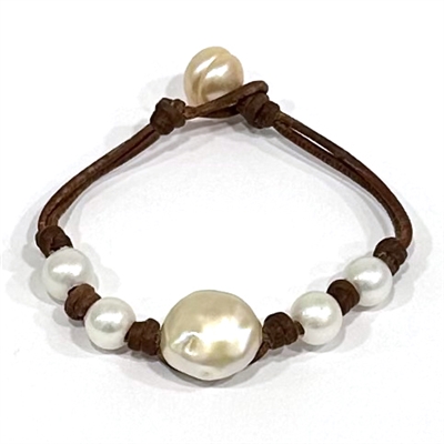 photo of Wendy Mignot Freshwater Pearl and Leather Sunlight Bracelet