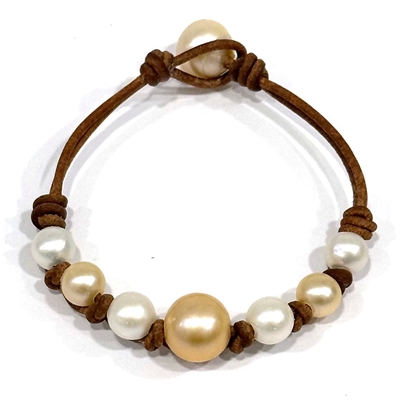 photo of Wendy Mignot Seven Seas Freshwater Pearl and Leather Bracelet - blush