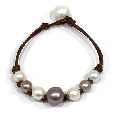 photo of Wendy Mignot Seven Seas Freshwater Pearl and Leather Bracelet -purple