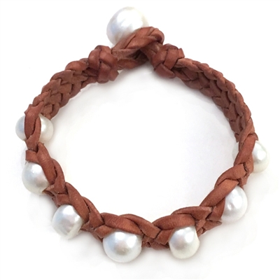 photo of Wendy Mignot Trinity Freshwater Pearl and Leather Bracelet