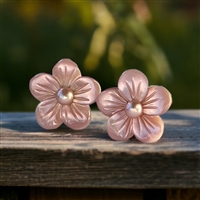 Fine Pearls and Leather Jewelry by Designer Wendy Mignot Hibiscus Pearl and White Mother of Pearl Stud Earrings