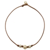 photo of Wendy Mignot Daisy Three Pearl Freshwater Pearl and Leather Necklace with Knots White