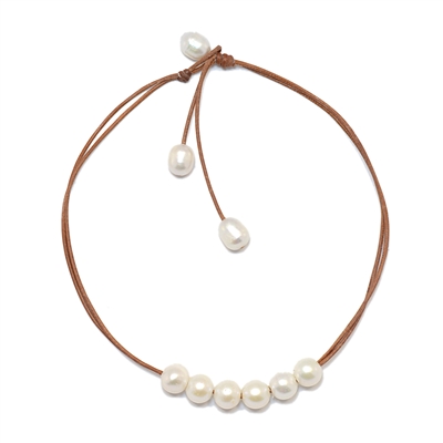 photo of Wendy Mignot Versatile Six Freshwater Pearl and Leather Necklace White