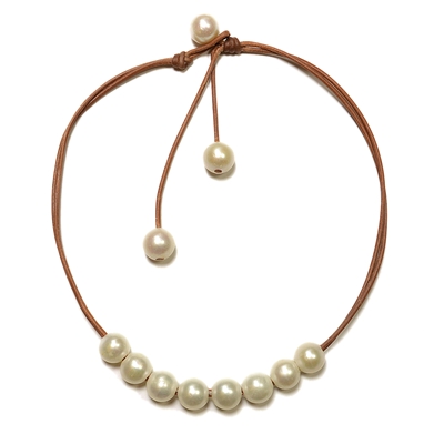 photo of Wendy Mignot Versatile Eight Freshwater Pearl and Leather Necklace White
