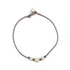 photo of Wendy Mignot Baby Daisy Three Pearl Freshwater Pearl and Leather Necklace White with Knots