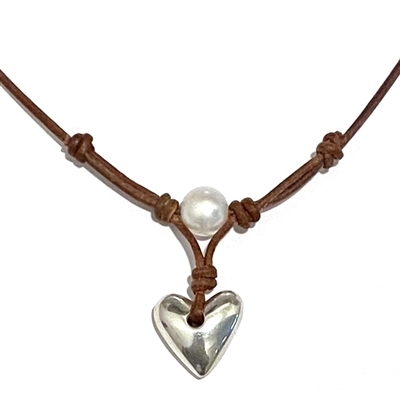 Heart & Soul Freshwater Pearl and Silver Heart Grove Necklace