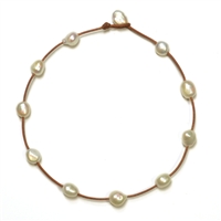 photo of Wendy Mignot Illusion Freshwater Pearl and Leather Necklace White