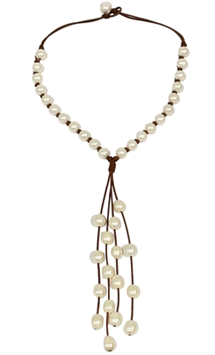 Fine Pearls and Leather Jewelry by Designer Wendy Mignot Music Four Strand Freshwater Necklace White