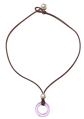 photo of Wendy Mignot "O"cean Coastline Freshwater Pearl and Leather Saba Necklace - Lilac