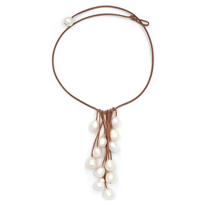 photo of Wendy Mignot Parasol Twelve Freshwater Pearl and Leather Necklace White