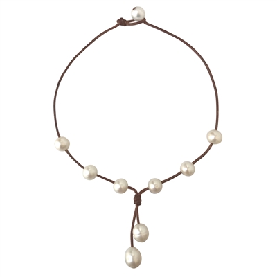 photo of Wendy Mignot Seacrest Freshwater Pearl and Leather Necklace White