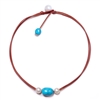 photo of Wendy Mignot Versatile Freshwater Pearl and Leather Necklace with Turquoise, Limited Edition 