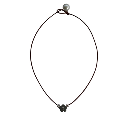 photo of Wendy Mignot Sterling Silver Flower and Freshwater Pearl and Leather Wish Necklace