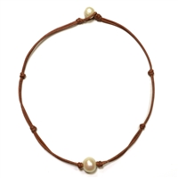 photo of Wendy Mignot Zak Freshwater Pearl and Leather Necklace with Knots White