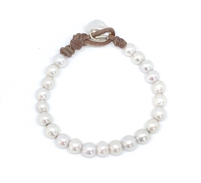 Fine Pearls and Leather Jewelry by Designer Wendy Mignot Classique Riviere Pearl Bracelet