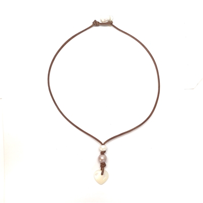 photo of Wendy Mignot Amour Saba Double Pearl and Leather Heart Necklace