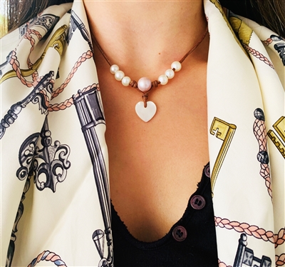 Wendy Mignot Amour Synergy Pearl and Leather Heart Necklace