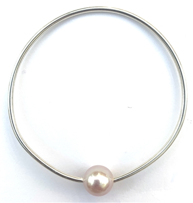 Silver and Freshwater Pearl Hula Bangle (Blush)