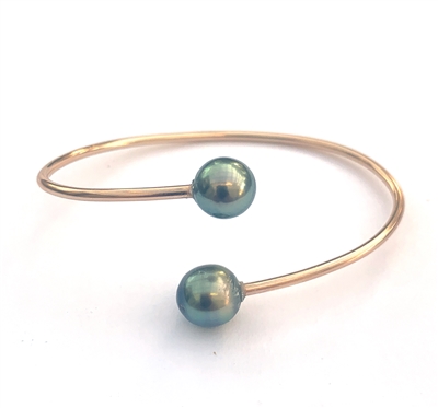 Adjustable Gold-filled Natalie Bangle with Tahitian Pearls (Black/Black)