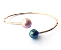 photo of Wendy Mignot Adjustable Gold-filled Natalie Bangle with Tahitian and Freshwater Pearls (Black and Pink)