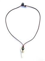 photo of Wendy Mignot Shark's Tooth and Tahitian Pearl and Leather Ryder Necklace