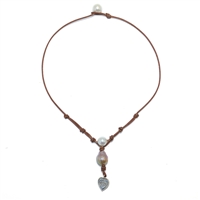 photo of Wendy Mignot Lift Your Heart Freshwater Pearl and Leather Necklace, Limited Edition