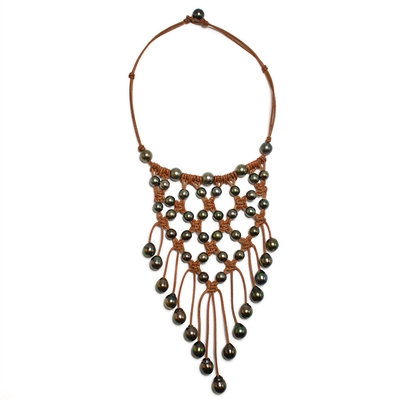 Fine Pearls and Leather Jewelry by Designer Wendy Mignot Metropolitan Tahitian Necklace