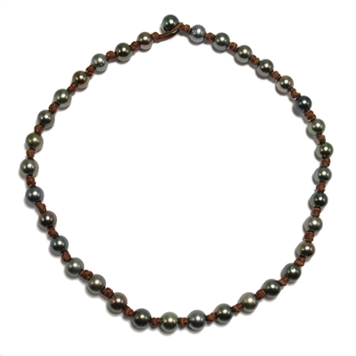Fine Pearls and Leather Jewelry by Designer Wendy Mignot Rosemary Tahitian Necklace