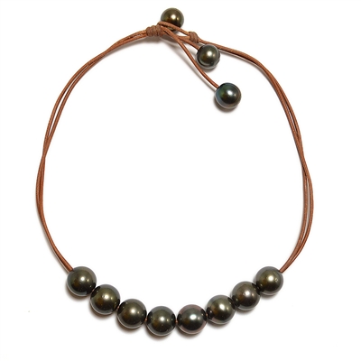 photo of Wendy Mignot Versatile Eight Pearl and Leather Tahitian Necklace