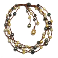 photo of Wendy Mignot Music Four Strand Tahitian Pearl and South Sea Pearl and Leather Mixed Necklace