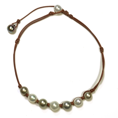 Fine Pearls and Leather Jewelry by Designer Wendy Mignot Suns Black and White Tahitian Mixed Necklace