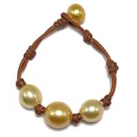 photo of Wendy Mignot Three South Sea Gold Pearl and Leather Bracelet